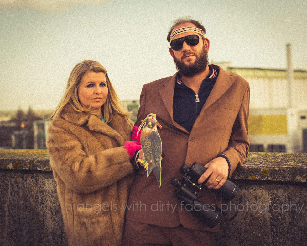 the royal tenenbaums inspired photo shoot with hertfordshire couple dressed as margot and ritchie