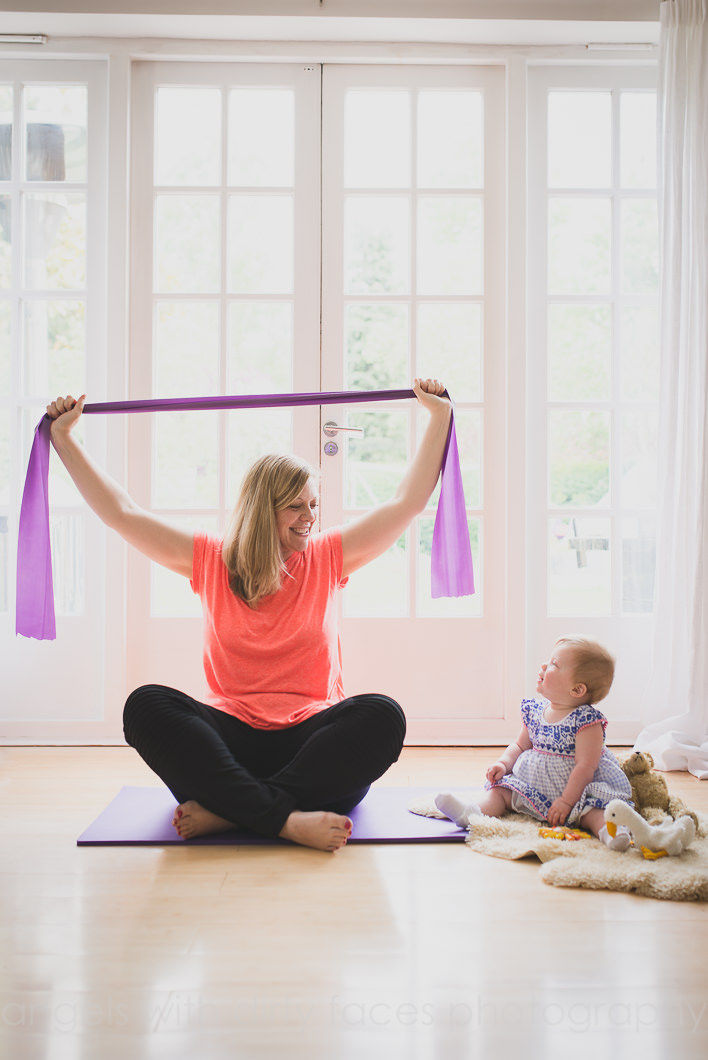Hertfordshire commercial photography with pregnant mum doing pilates