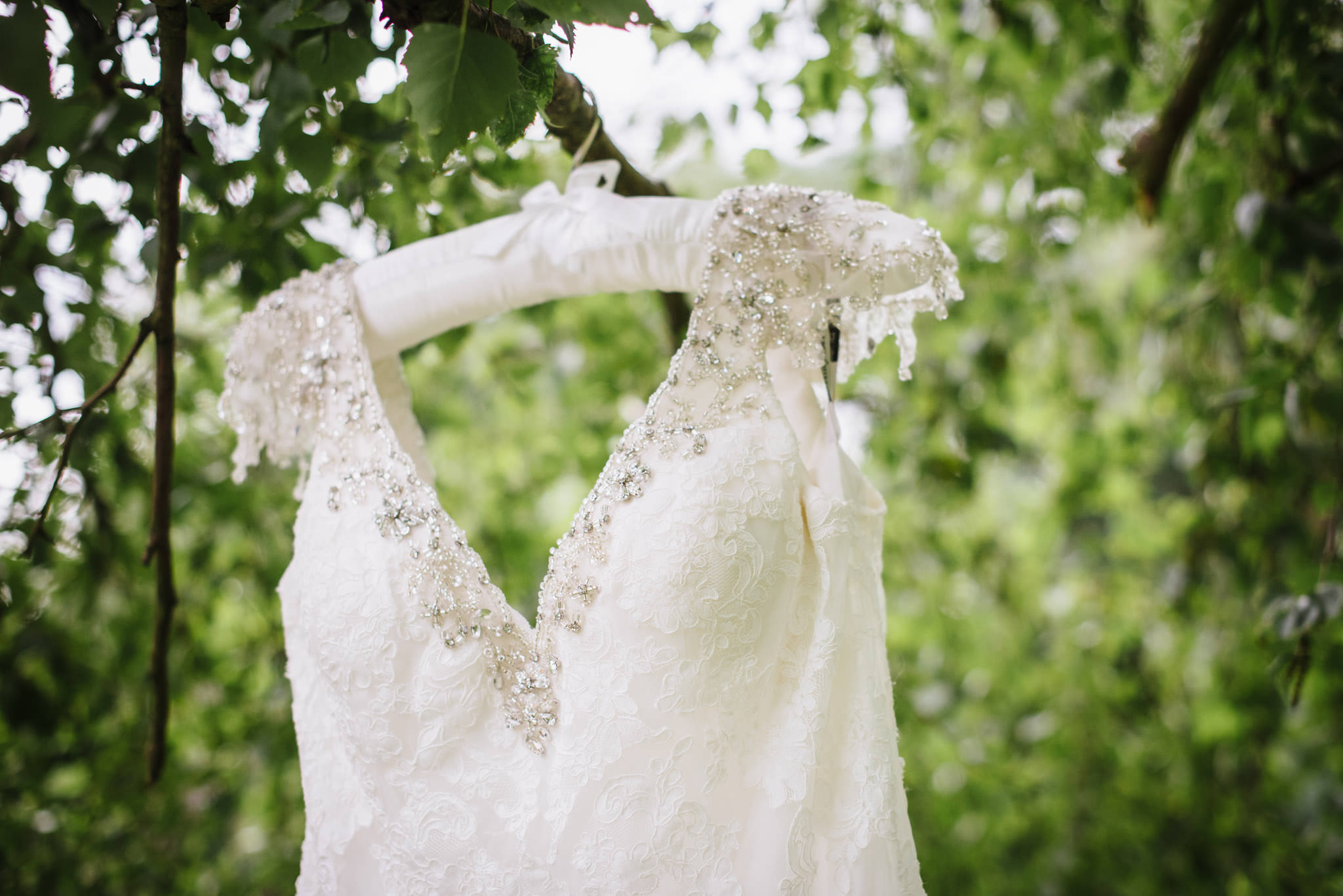 Shot of wedding dress at Aldwickbury park wedding