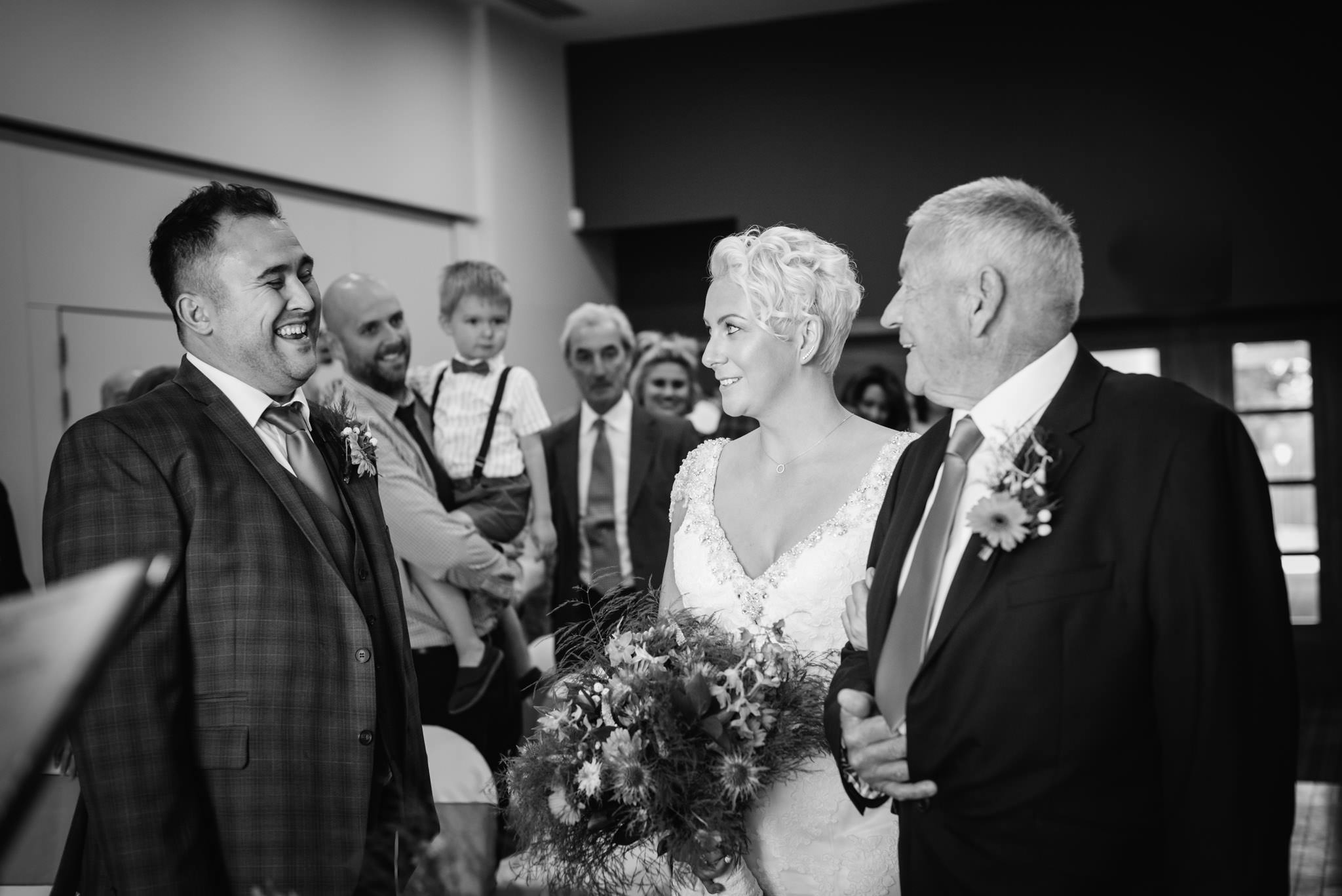 first look between bride and groom at alwickbury park wedding