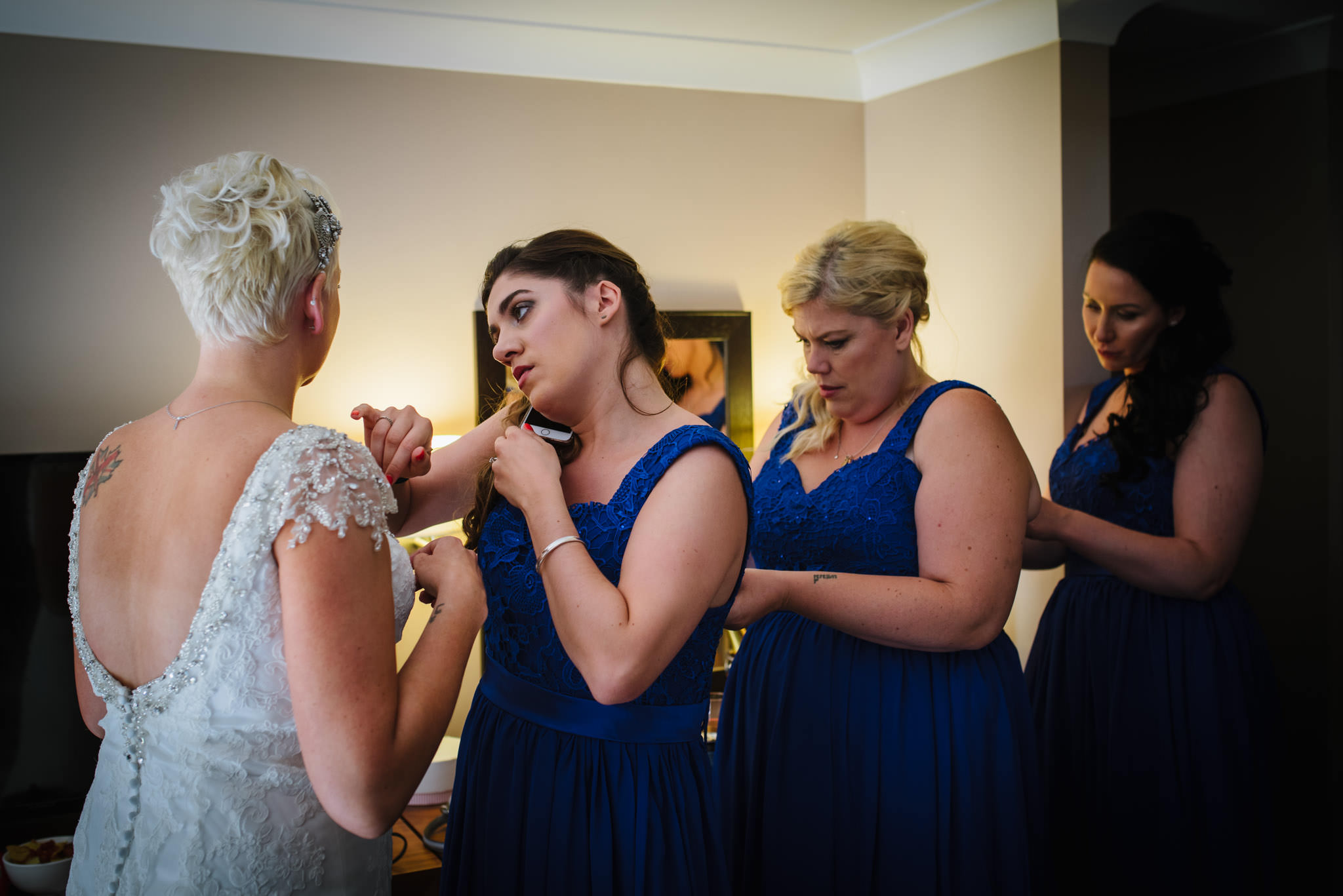 bridesmaids getting ready at alwickbury park wedding