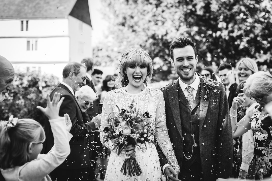 black and white confetti shot at houchins farm wedding
