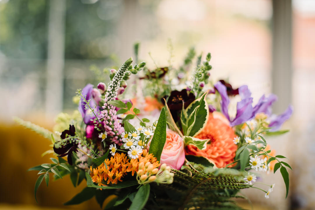 photo of a brightly coloured wedding bouquet