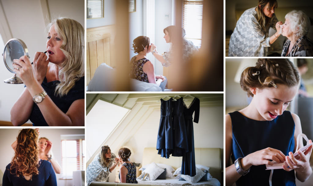 bridal preparation taking place before the coltsfoot wedding in hertfordshire