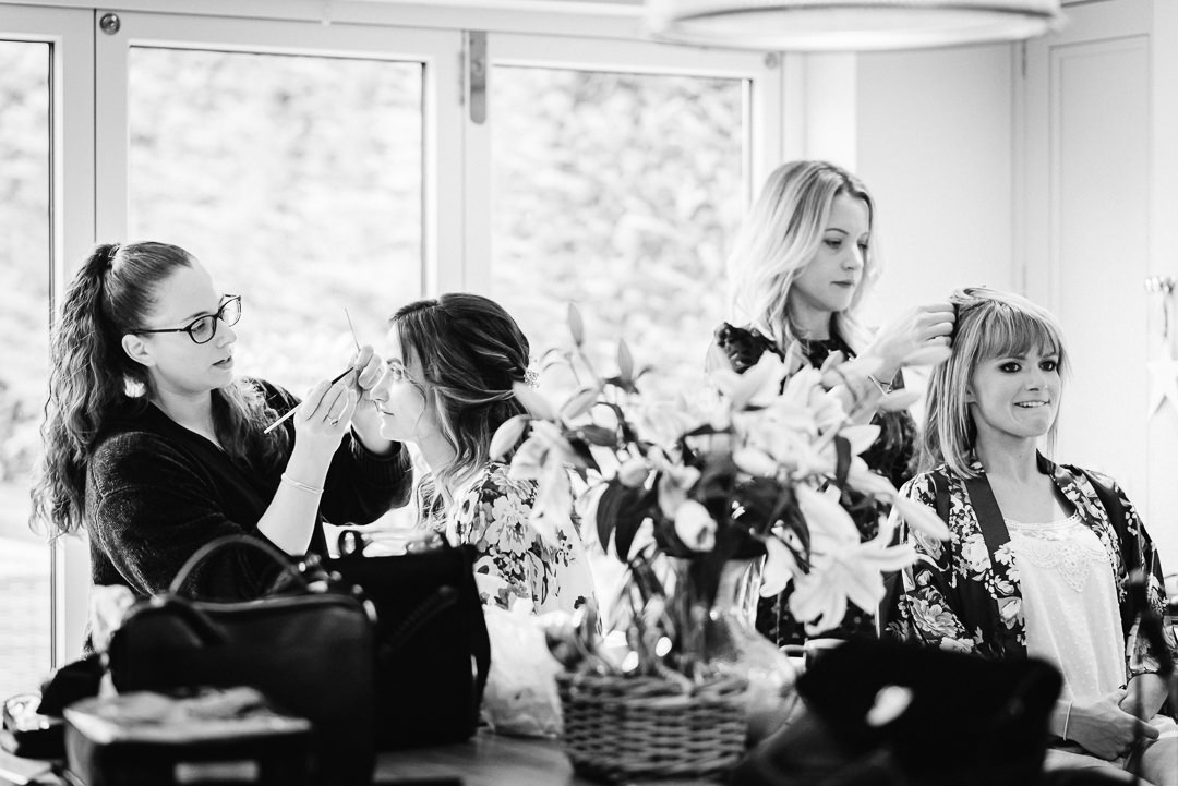 bridal preparations at home before heading off to micklefiled hall 