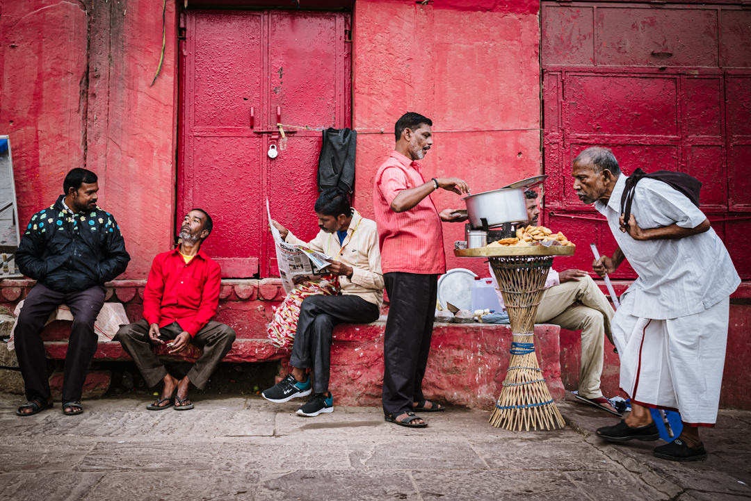 varanasi street scene with food seller