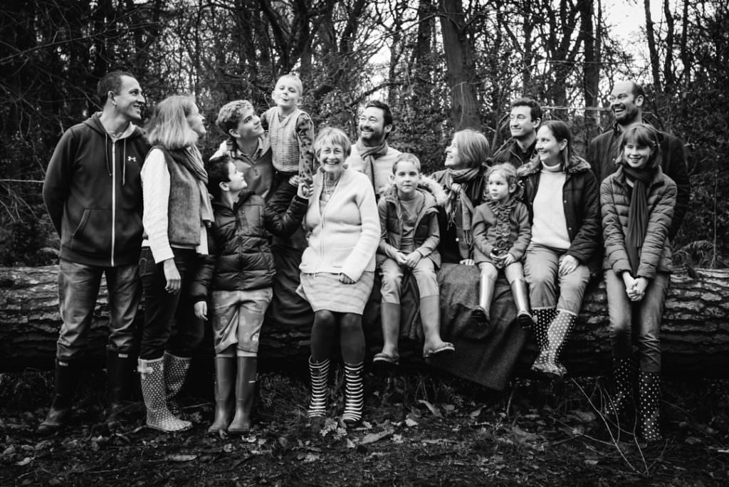 extended family in the woods for a winter family photoshoot