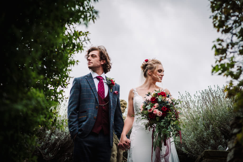 bride and groom portrait in the grounds of brocket hall