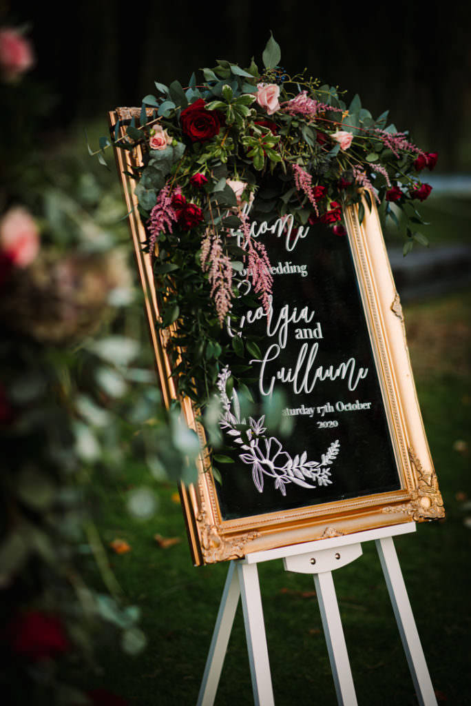 wedding mirror handwritten with bride and grooms names
