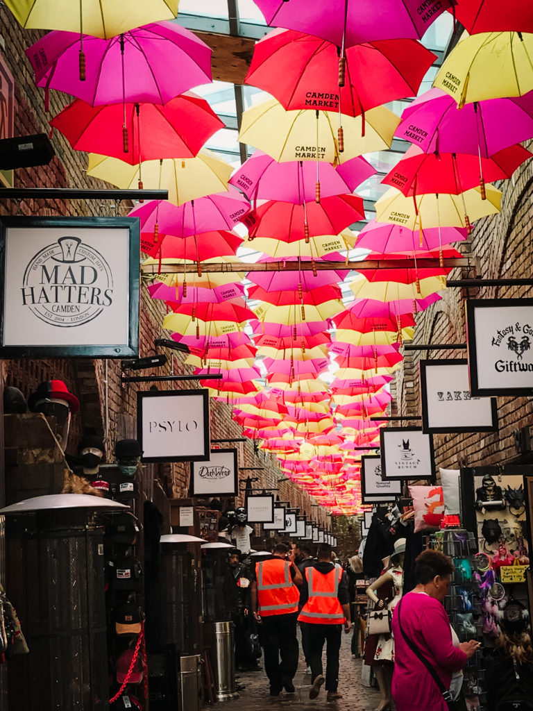 umbrellas form a canopy in camden market