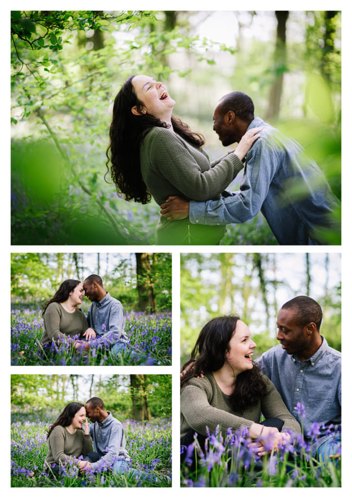 Bluebells in Hertfordshire provide a stunning backdrop for an engagement photoshoot taken by Hertfordshire wedding photographer 