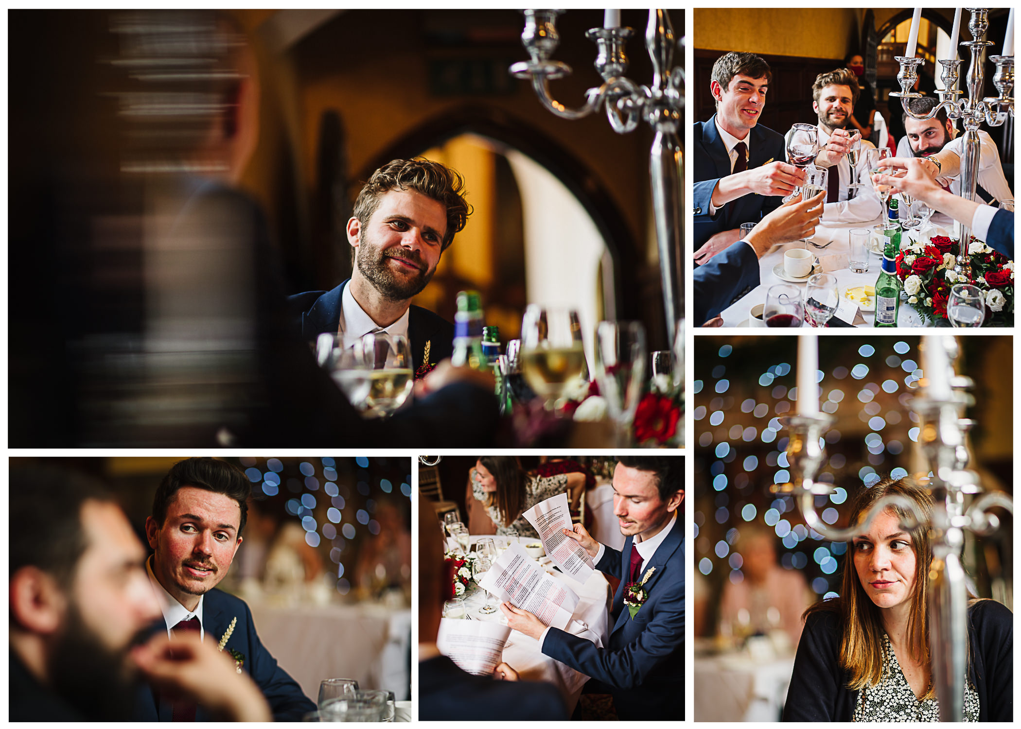 A collage ofwedding reception photos taken by London wedding photographer Denise Slark