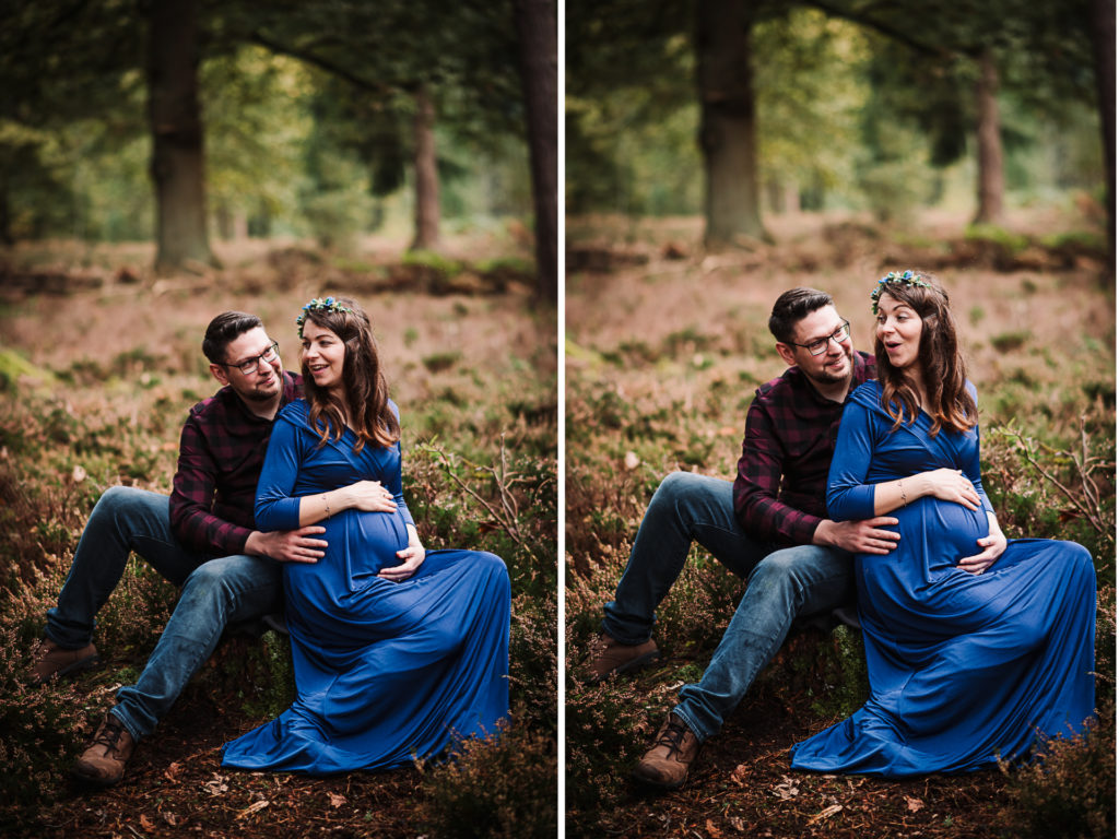 pretty blue flower crown features in maternity photography 