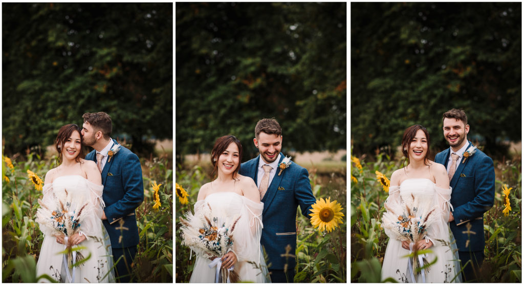 sunflowers provide a colourful backdrop for luton hoo wedding photographer