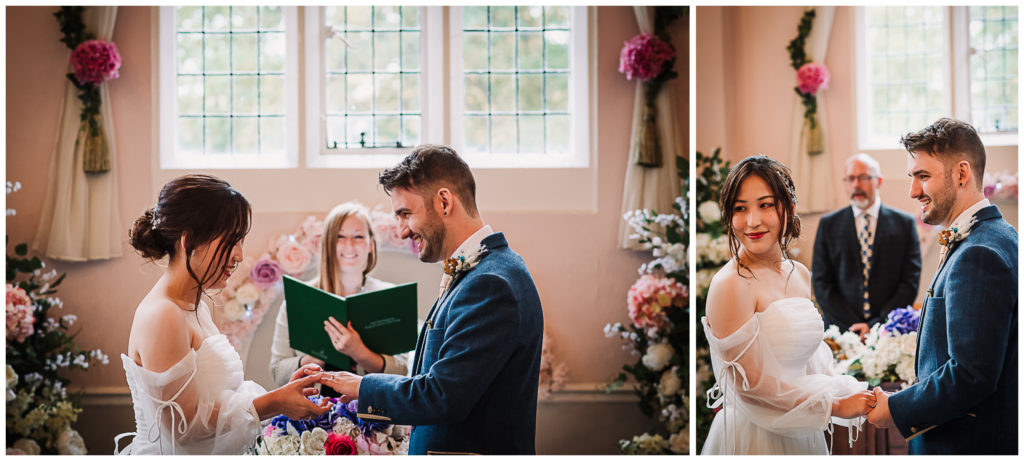 luton hoo wedding photograper captures glances between bride and groom