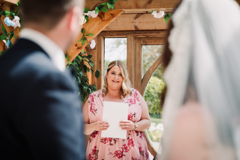 brides friend makes a speech at her gaynes park wedding