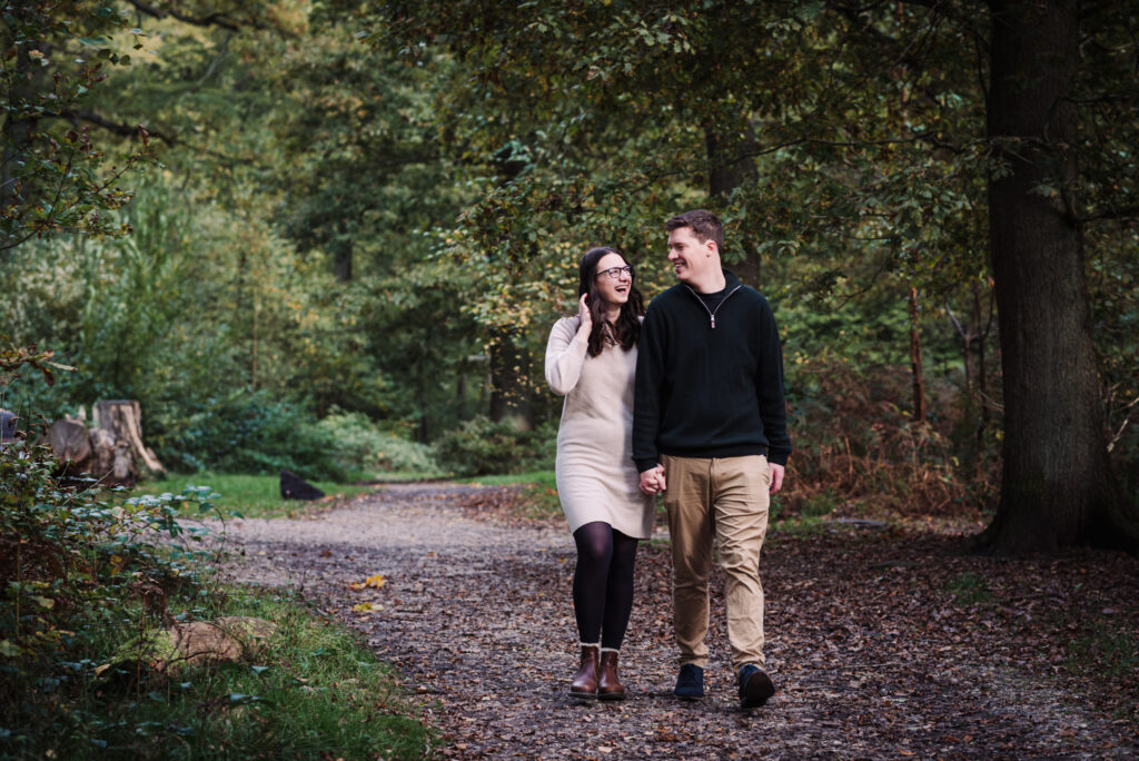 Engagement photo shoot in hertfordshire woodland
