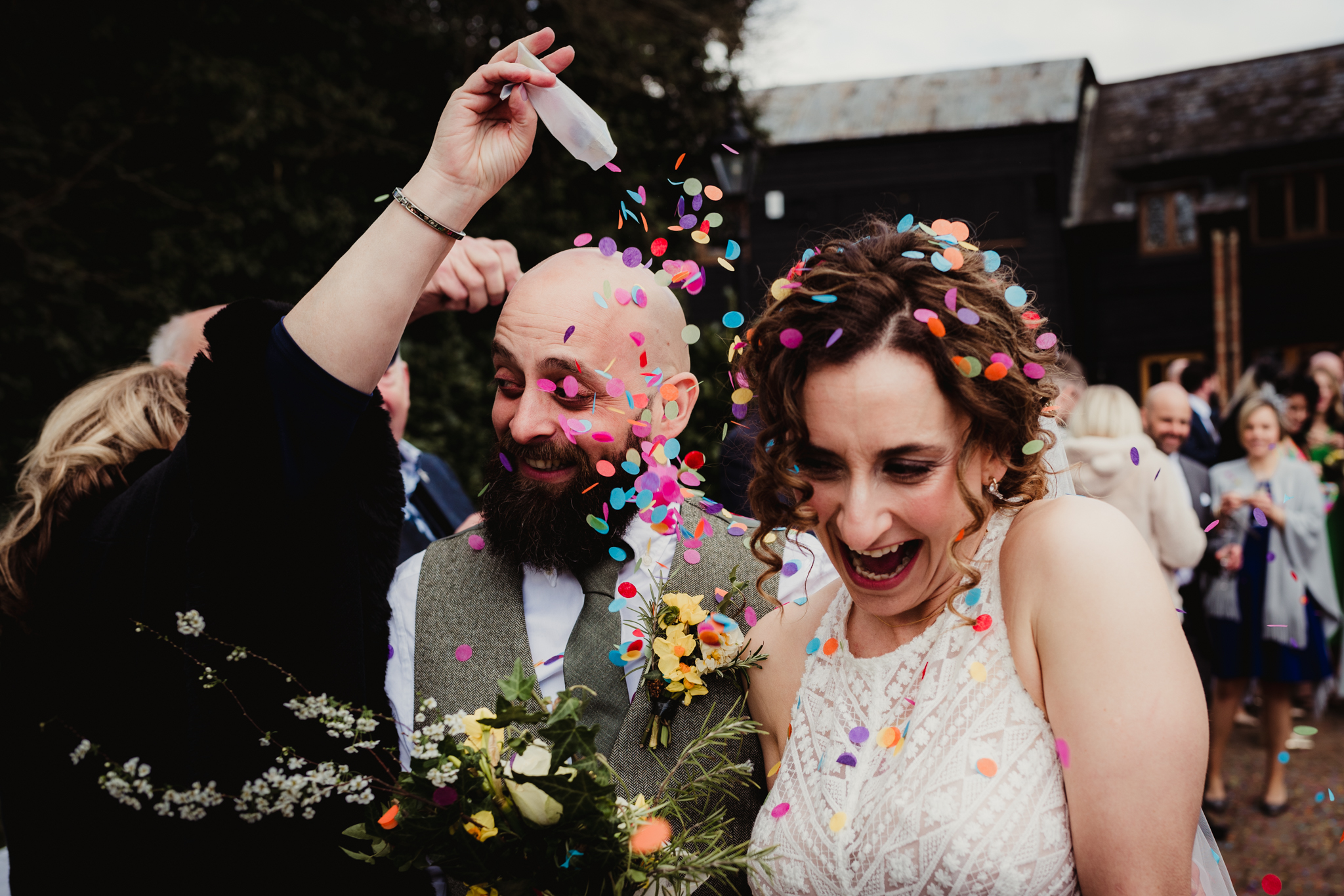 Confetti throw photographer at Hertfordshire wedding